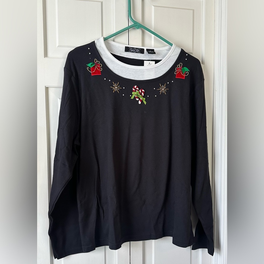 Crystal-Kobe Black Christmas Long Sleeve Tee Size XL NWT